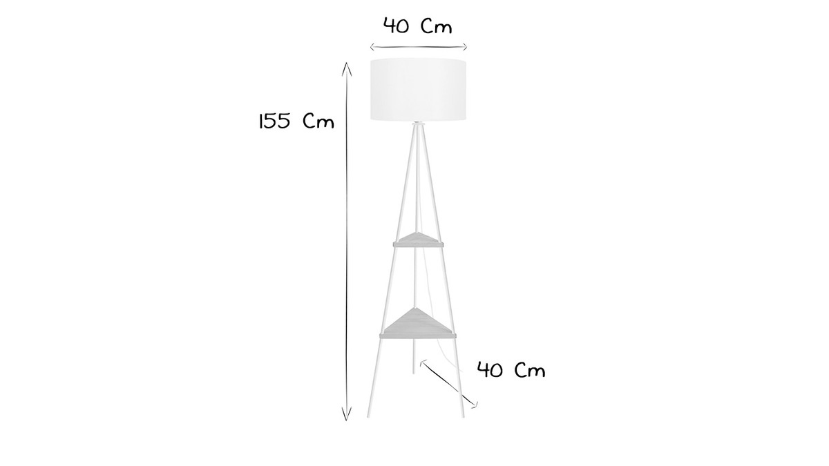 Lampadaire design mtal blanc et bois YIN