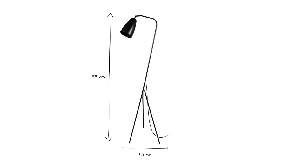 Lampadaire design trpied en mtal noir H155 cm FRIDAY