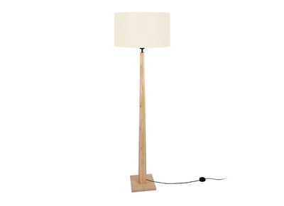 Lampadaire &eacute;cru avec pied bois NIDRA