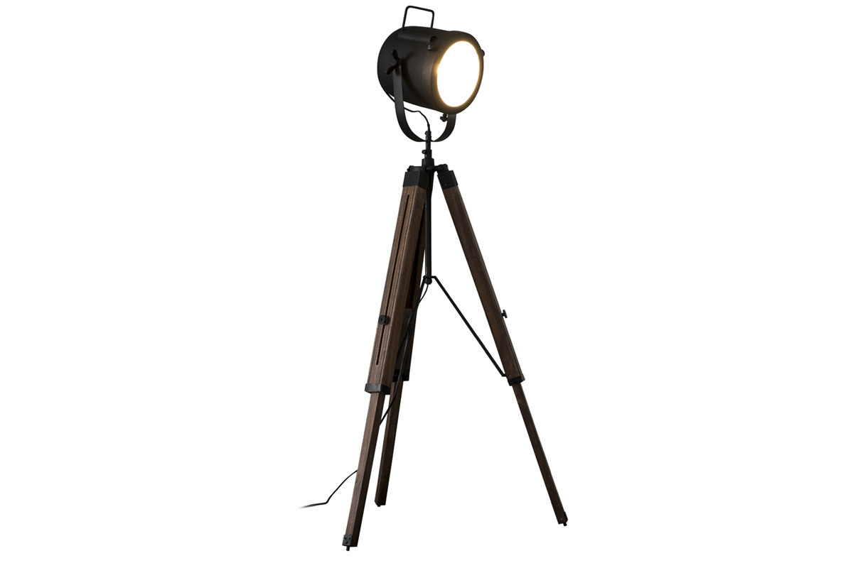 Lampadaire industriel trpied bois et mtal noir STUDIO