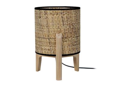 Lampe &agrave; poser avec abat-jour en jute et pied en bois H30 cm ALPHA