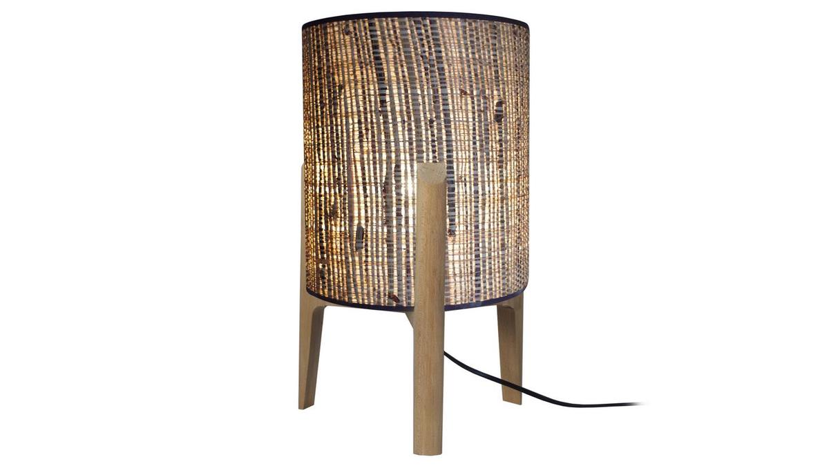 Lampe  poser avec abat-jour en jute et pied en bois H45 cm ALPHA