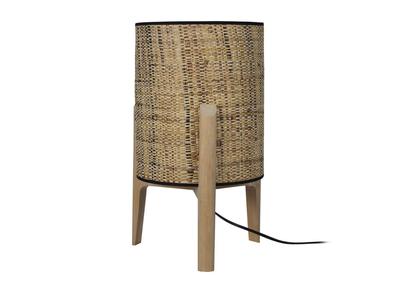 Lampe &agrave; poser avec abat-jour en jute et pied en bois H45 cm ALPHA