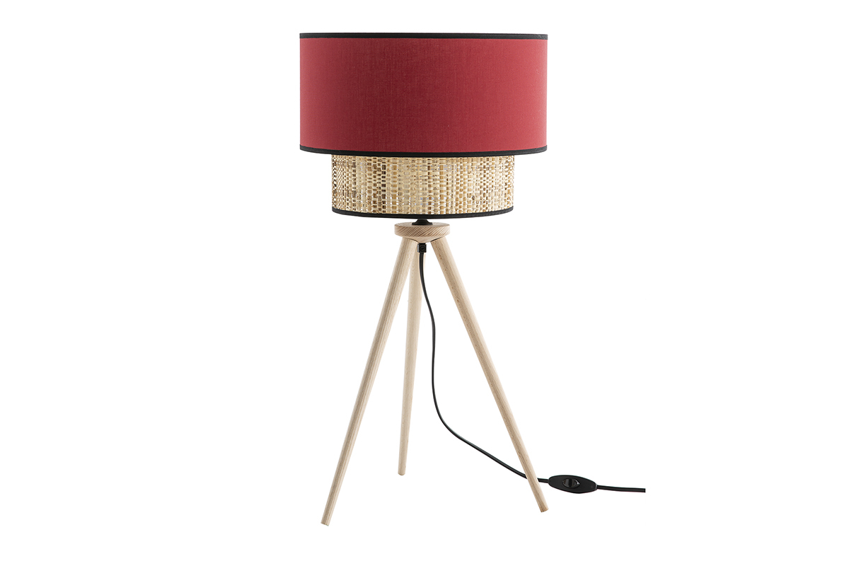 Lampe � poser bimati�re jute et tissu rouge CHILL