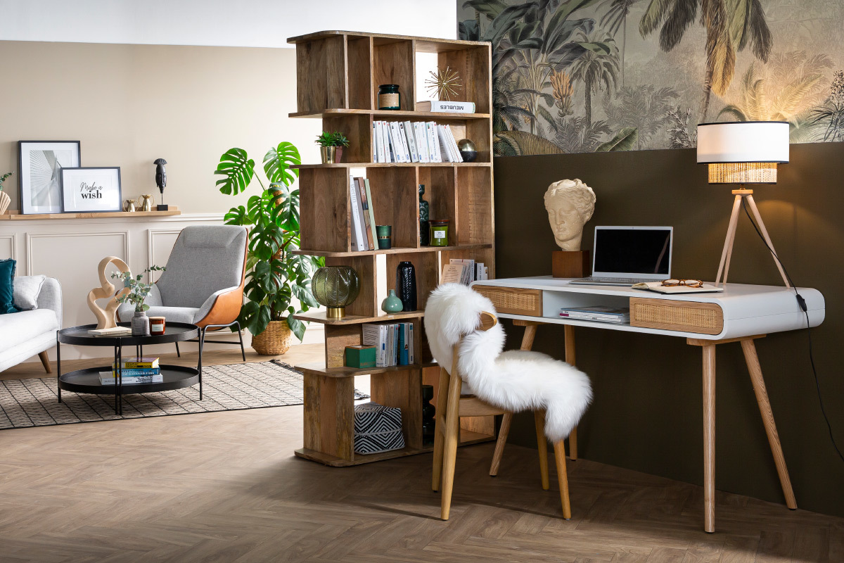 Lampe � poser bimati�re jute et tissu rouge CHILL