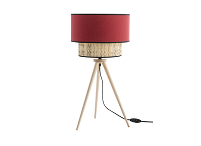 Lampe &agrave; poser bimati&egrave;re jute et tissu rouge CHILL