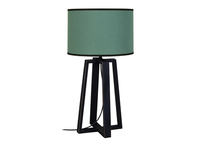 Lampe &agrave; poser bleu gris&eacute; avec pi&egrave;tement crois&eacute; bois MANON