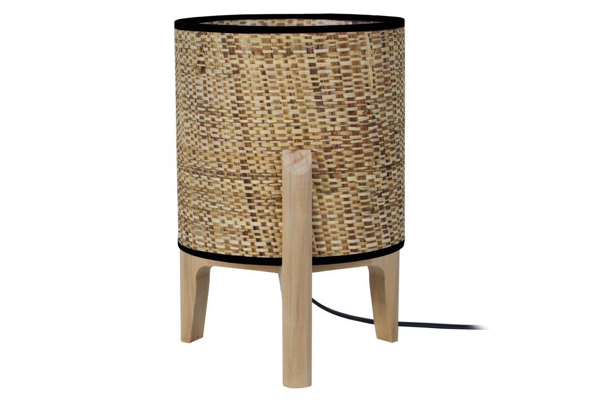 Lampe � poser boh�me avec abat-jour en jute et pied en bois H30 cm ALPHA