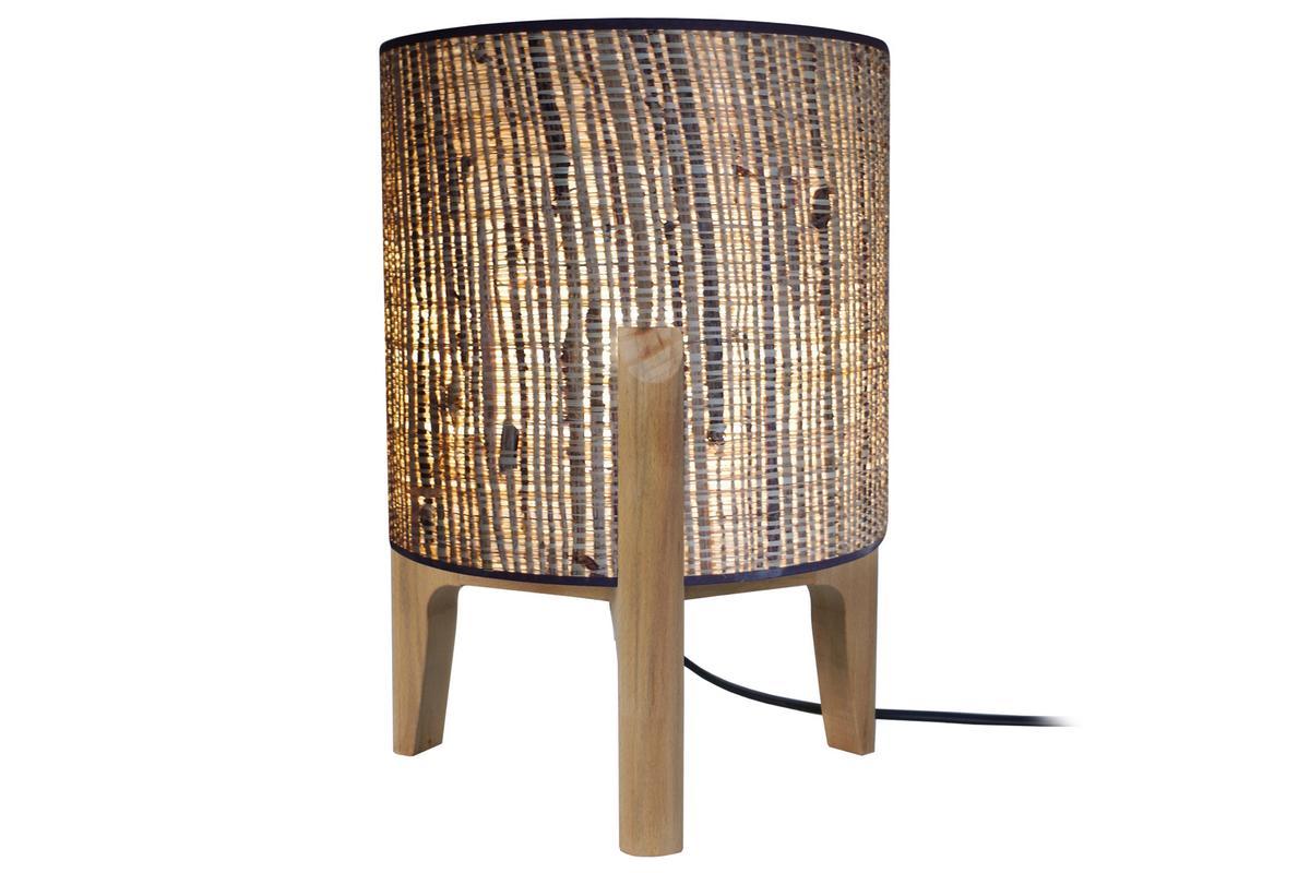 Lampe � poser boh�me avec abat-jour en jute et pied en bois H30 cm ALPHA