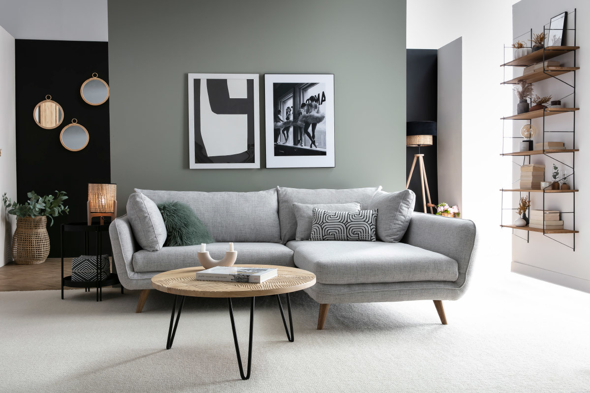 Lampe � poser boh�me avec abat-jour en jute et pied en bois H30 cm ALPHA