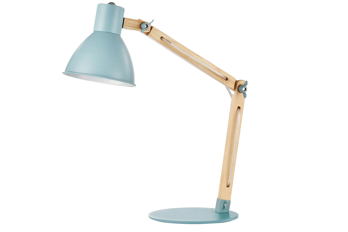 Lampe � poser design bois et m�tal bleu clair PIX