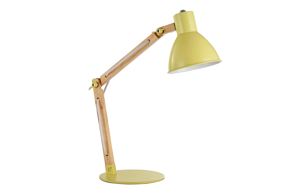 Lampe � poser design bois et m�tal jaune PIX