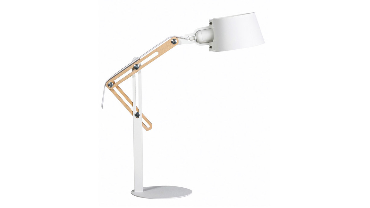 Lampe  poser design en bois clair et mtal blanc H60 cm BILLY