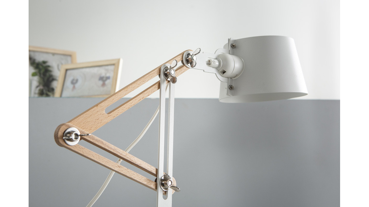 Lampe  poser design en bois clair et mtal blanc H60 cm BILLY