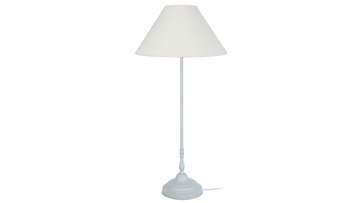 Lampe  poser design en mtal blanc ceruse et abat-jour en coton H47 cm HOLIDAYS
