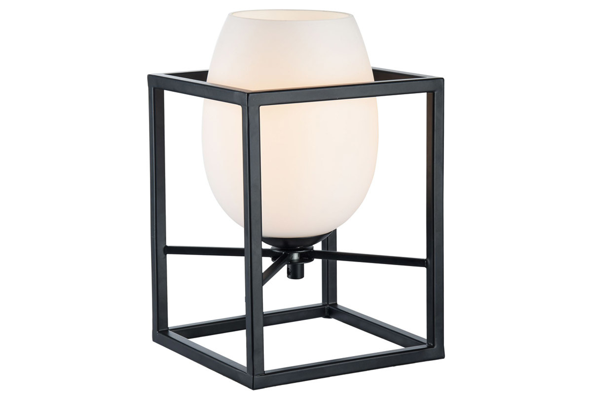 Lampe � poser design en m�tal noir avec globe en verre d�poli CABIN