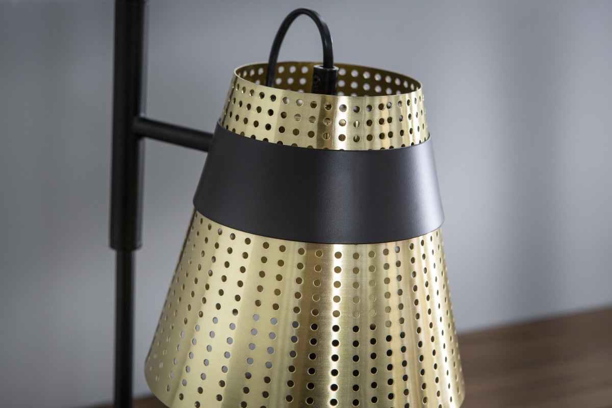 Lampe � poser design en m�tal perfor� dor� et noir TRENTO