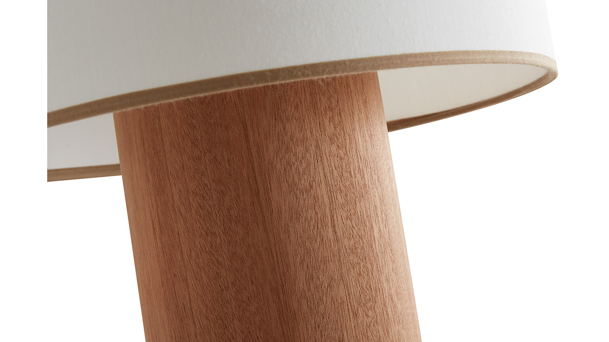 Lampe  poser en bois feuille d'acajou et abat-jour en coton blanc cass H36 cm SOLAR