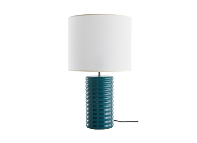 Lampe à poser en céramique émaillée bleu canard et abat-jour écru H53 cm BERRO