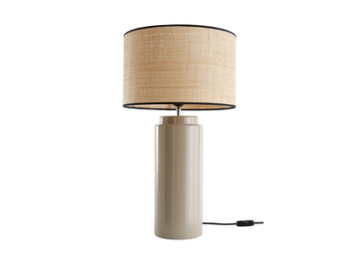 Lampe à poser en céramique émaillée taupe et abat-jour en raphia naturel H64 cm MAJES