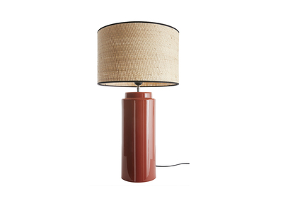 Lampe à poser en céramique émaillée terracotta et abat-jour en raphia naturel H64 cm MAJES