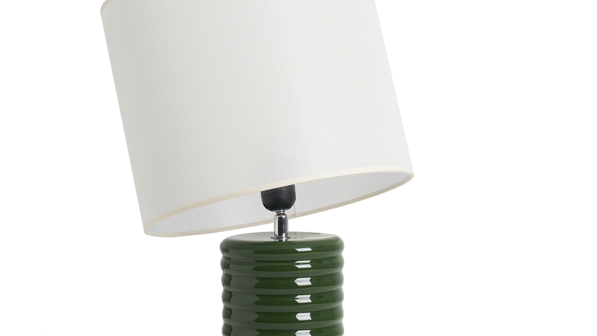 Lampe  poser en cramique maille vert fonc et abat-jour cru H53 cm BERRO