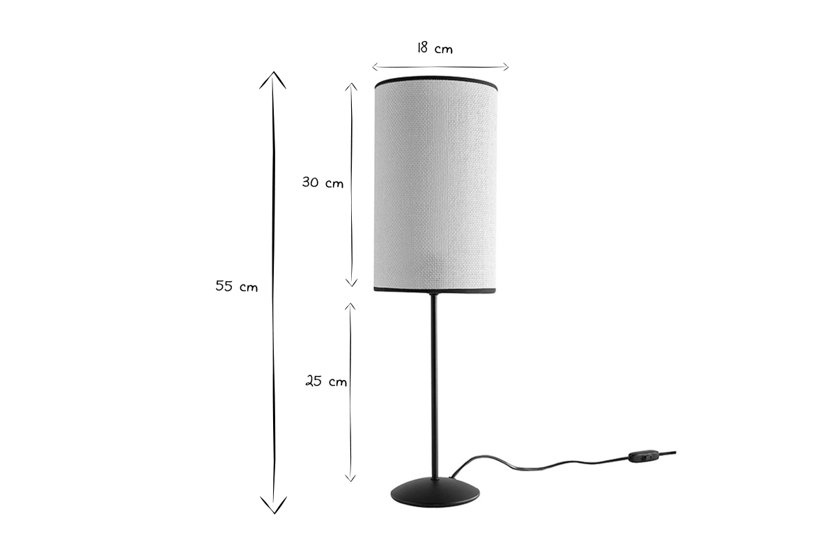Lampe  poser en papier tiss et mtal noir H55 cm ZETA