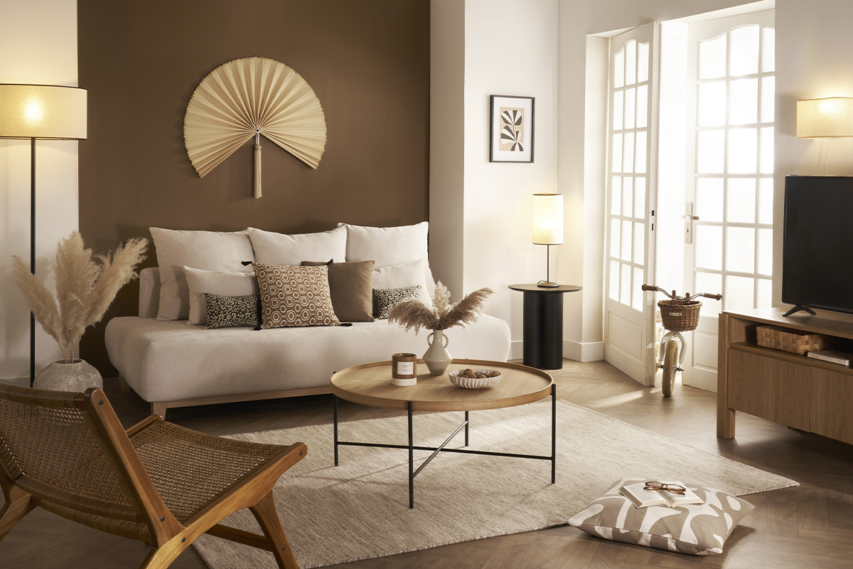 Lampe  poser en papier tiss et mtal noir H55 cm ZETA