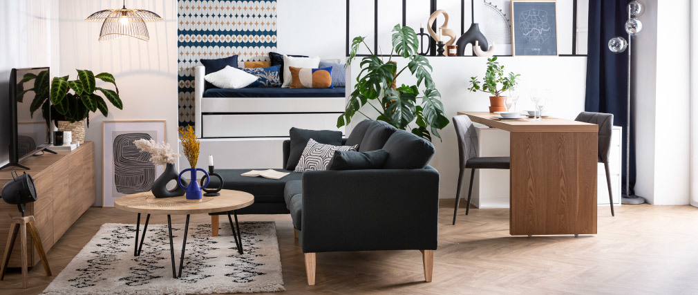 Lampe � poser industrielle tr�pied bois et m�tal STUDIO