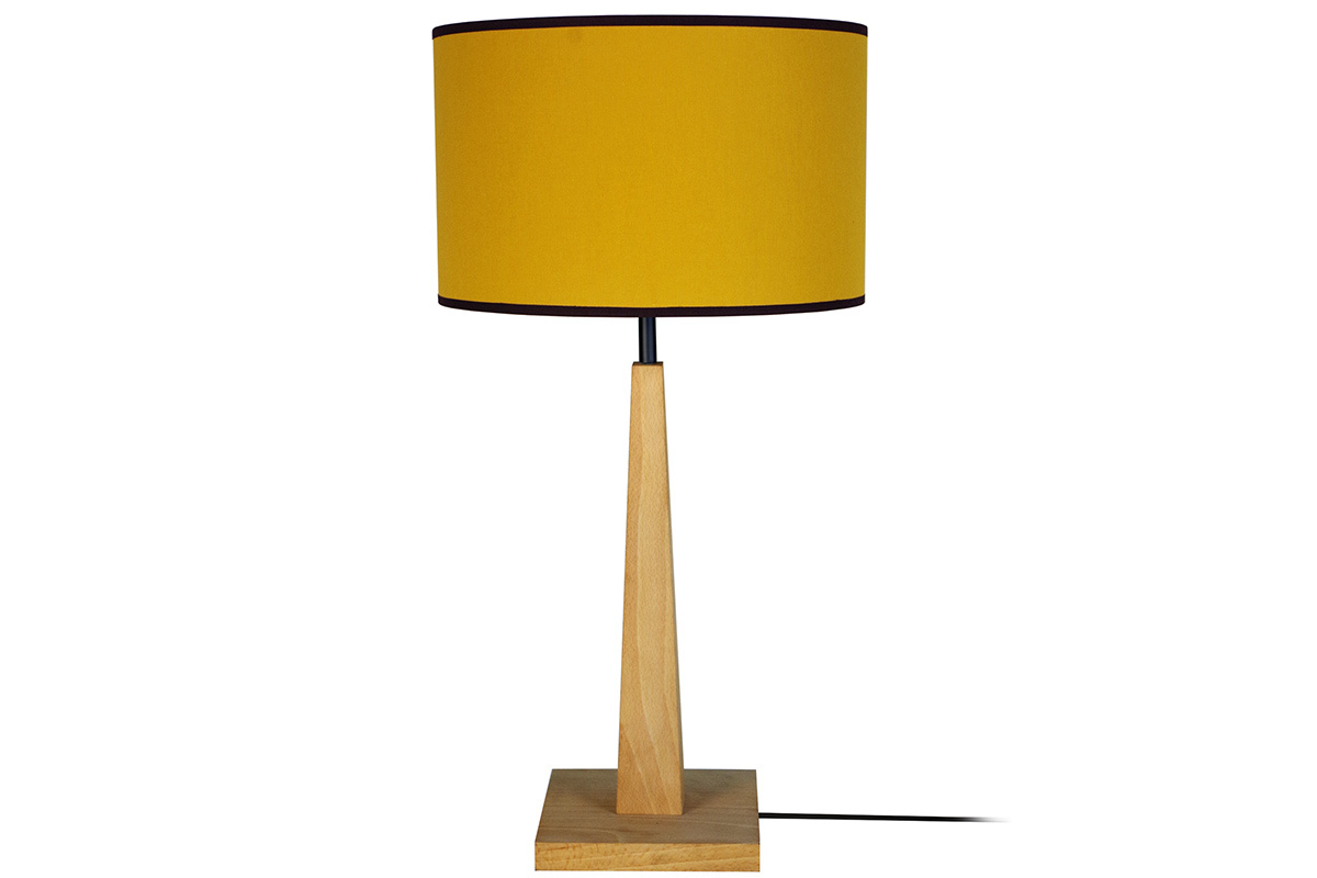 Lampe à poser jaune avec pied en bois clair H54 cm NIDRA