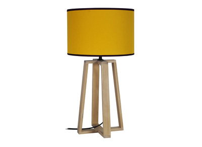 Lampe &agrave; poser jaune avec pi&egrave;tement crois&eacute; bois MANON