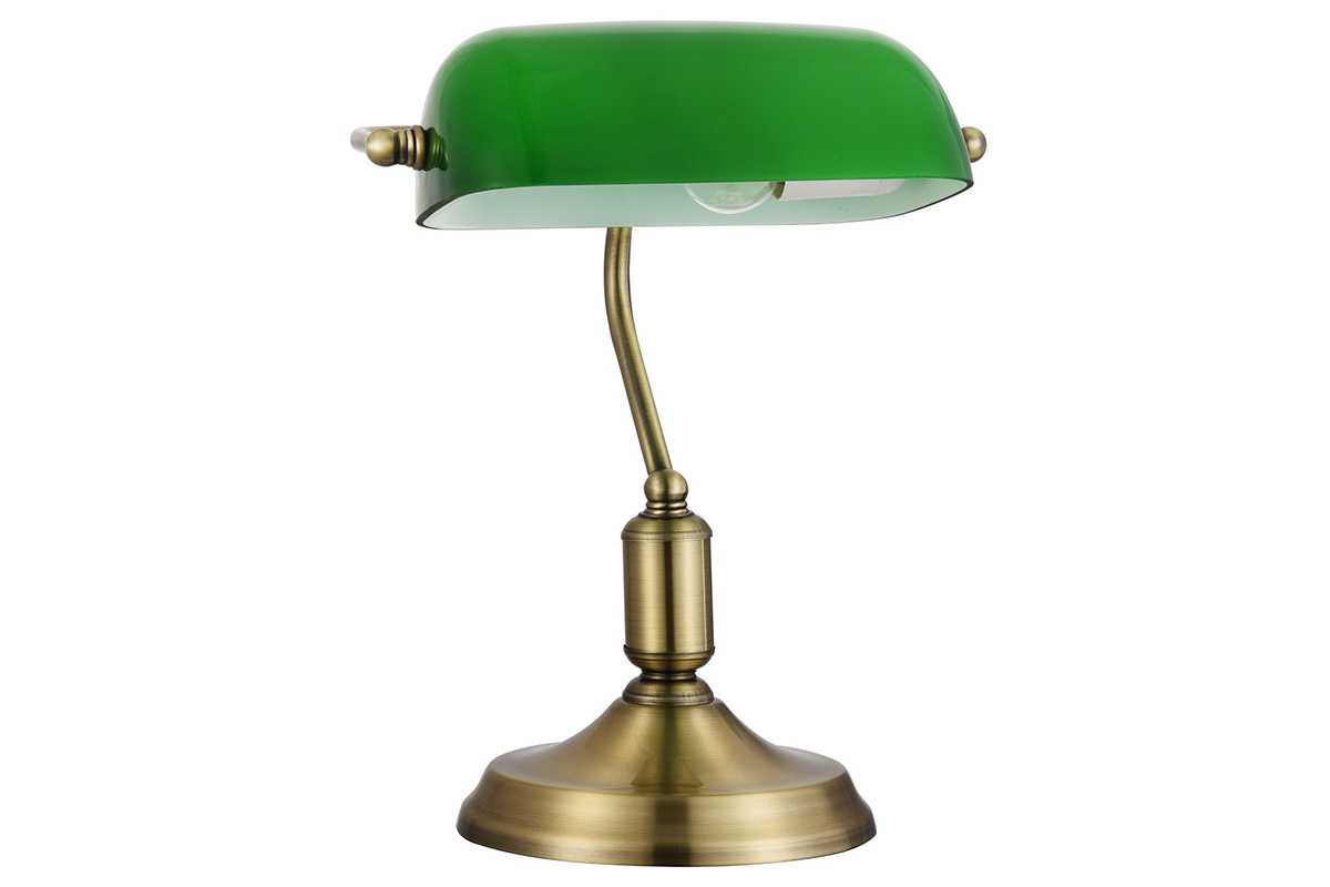 Lampe � poser m�tal laiton et verre laqu� vert SCRITTO