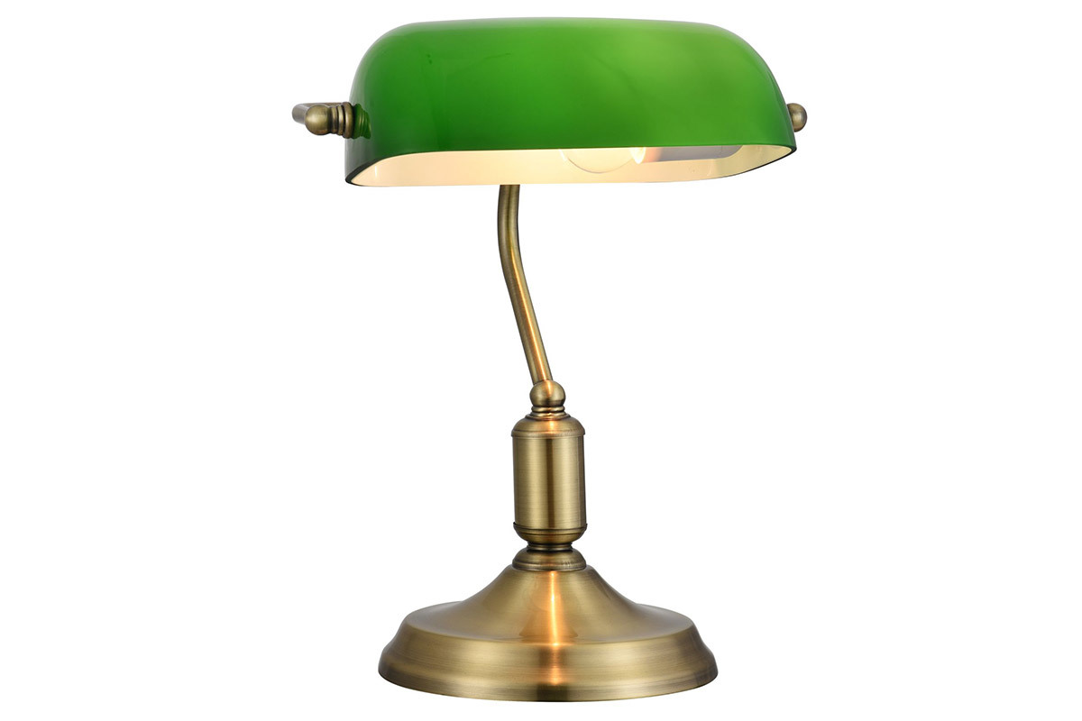 Lampe � poser m�tal laiton et verre laqu� vert SCRITTO