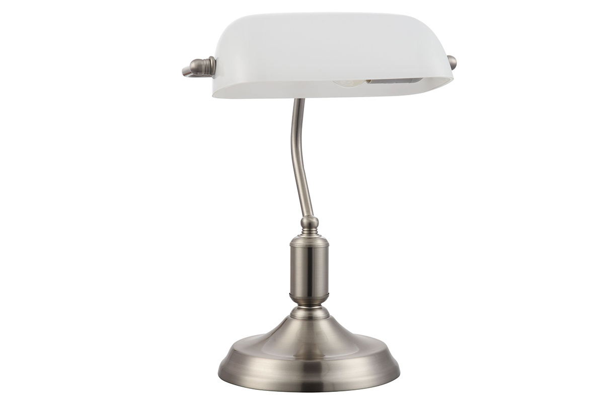 Lampe � poser m�tal nickel et verre laqu� blanc SCRITTO
