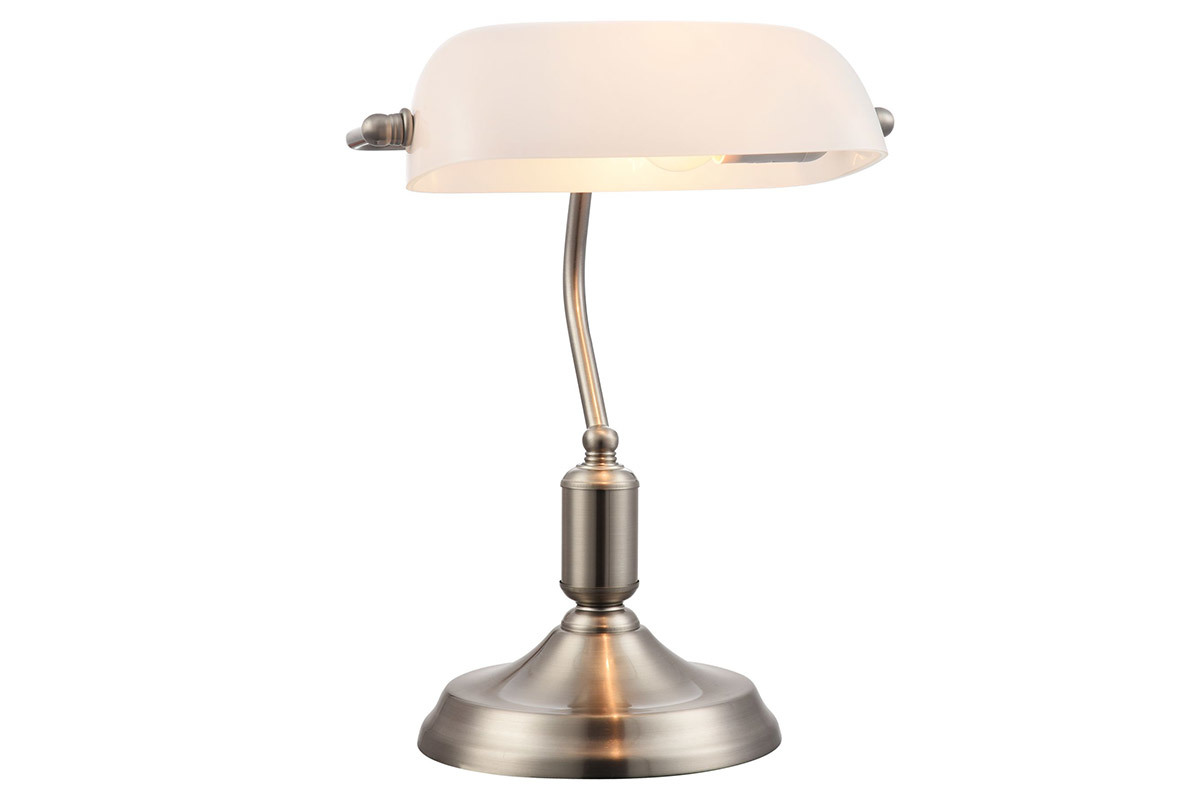 Lampe � poser m�tal nickel et verre laqu� blanc SCRITTO