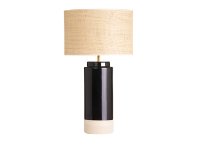 Lampe à poser noire en céramique et abat-jour en rabane H64 cm MAJES