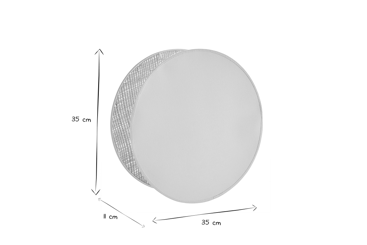 Lampe  poser ronde bi-matire en tissu rose clair et rabane naturelle D35 cm VERSO