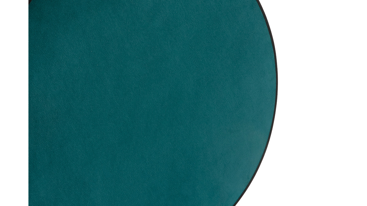 Lampe  poser ronde bi-matire en tissu velours bleu paon et rabane naturelle D49 cm VERSO