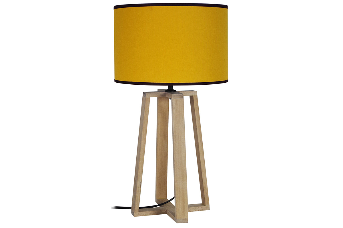 Lampe  poser scandinave en bois clair et abat-jour jaune H50 cm MANON