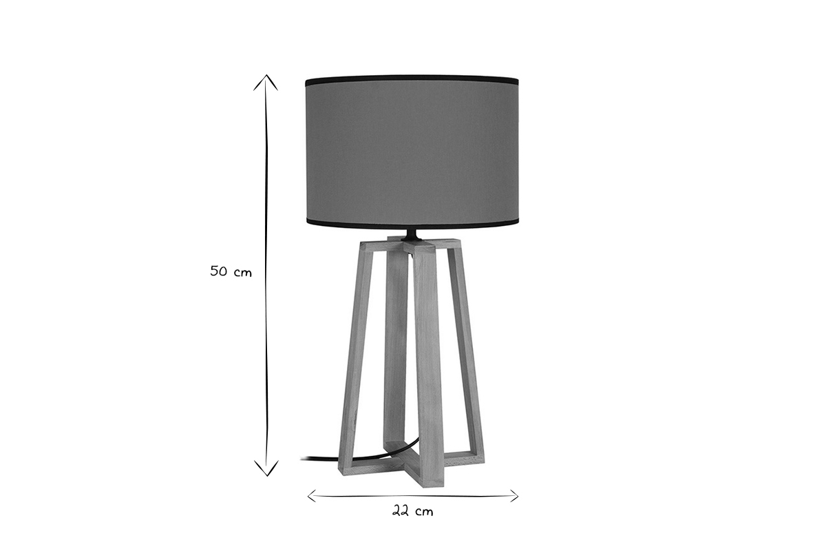 Lampe  poser scandinave en bois clair et abat-jour jaune H50 cm MANON