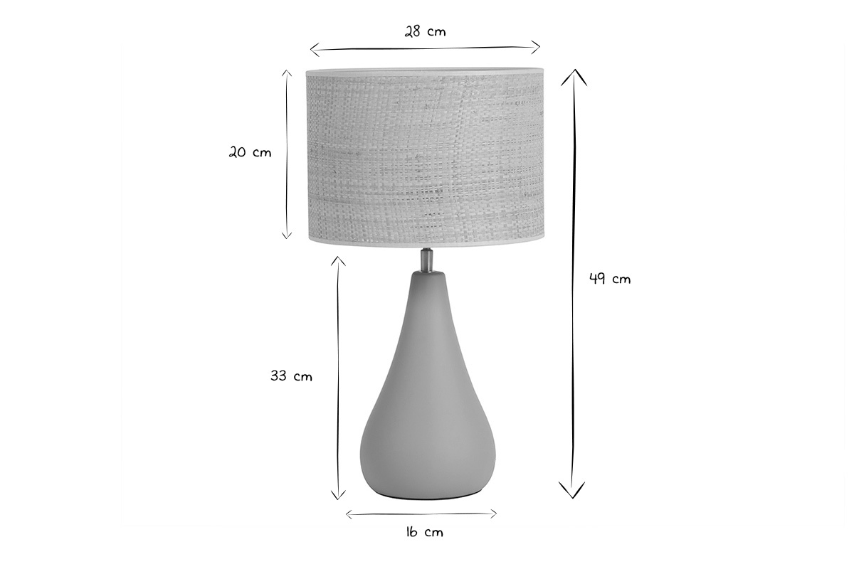 Lampe � poser taupe en c�ramique mate et abat-jour en raphia H49 cm PYRUS