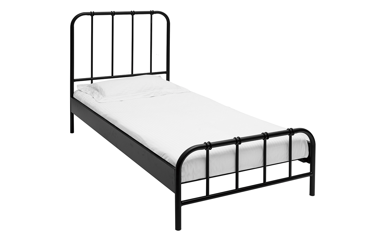 Lit 1 place 90x190 cm en mtal noir AUGUSTE