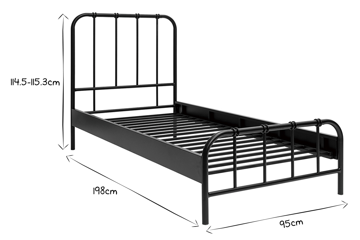 Lit 1 place 90x190 cm en mtal noir AUGUSTE