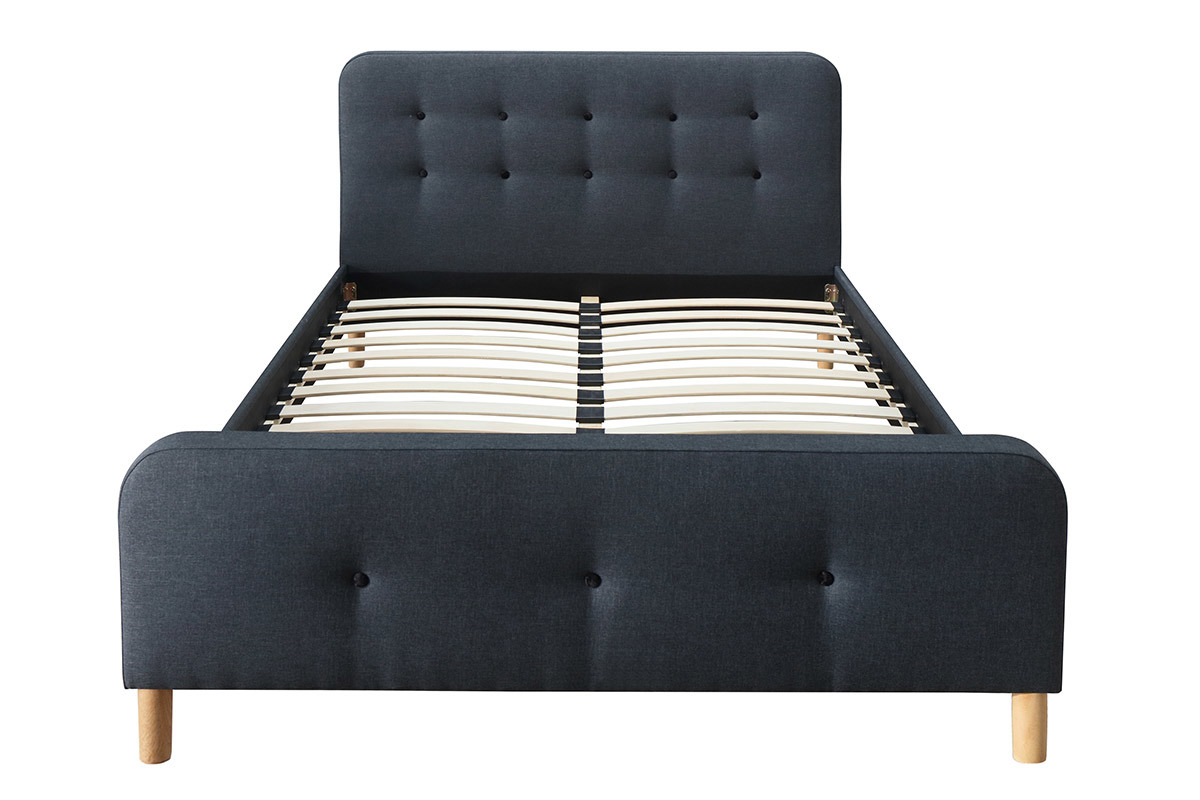 Lit 140x200 capitonn� tissu gris fonc� HOLSEN