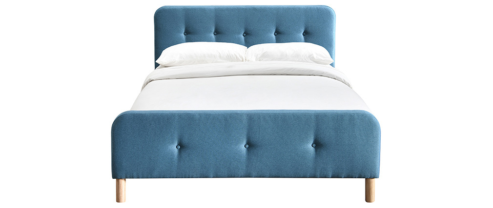 Lit 160 x 200 cm capitonn� en tissu bleu canard ORLANE