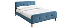 Lit 160 x 200 cm capitonn&eacute; en tissu bleu canard ORLANE