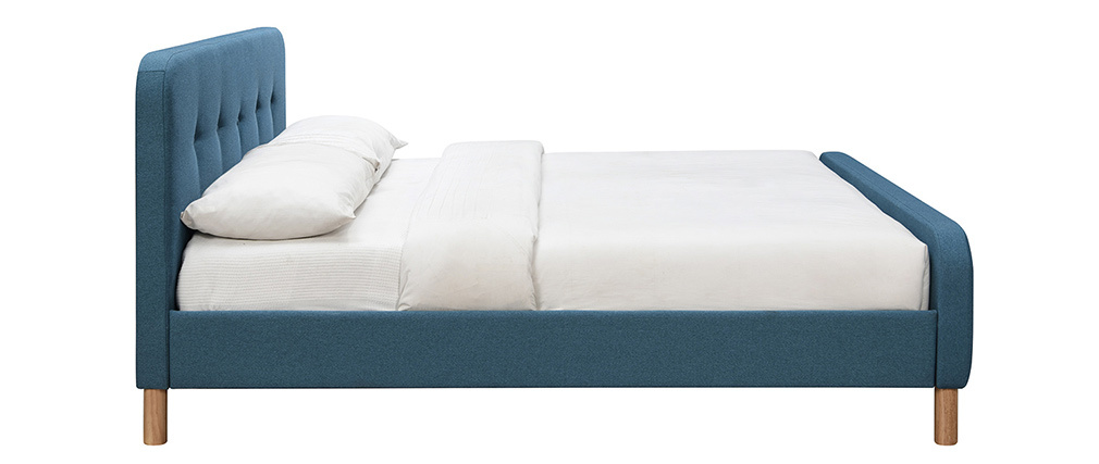 Lit 160 x 200 cm capitonn� en tissu bleu canard ORLANE