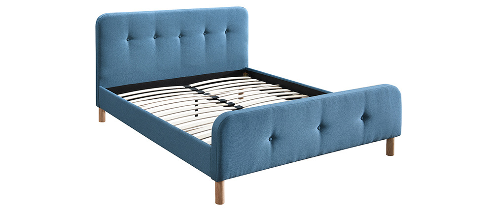Lit 160 x 200 cm capitonn� en tissu bleu canard ORLANE