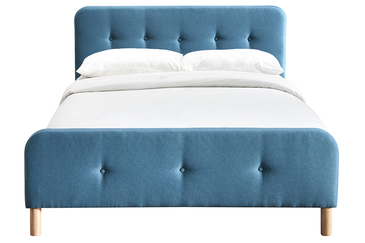 Lit 160 x 200 cm capitonn en tissu bleu canard ORLANE