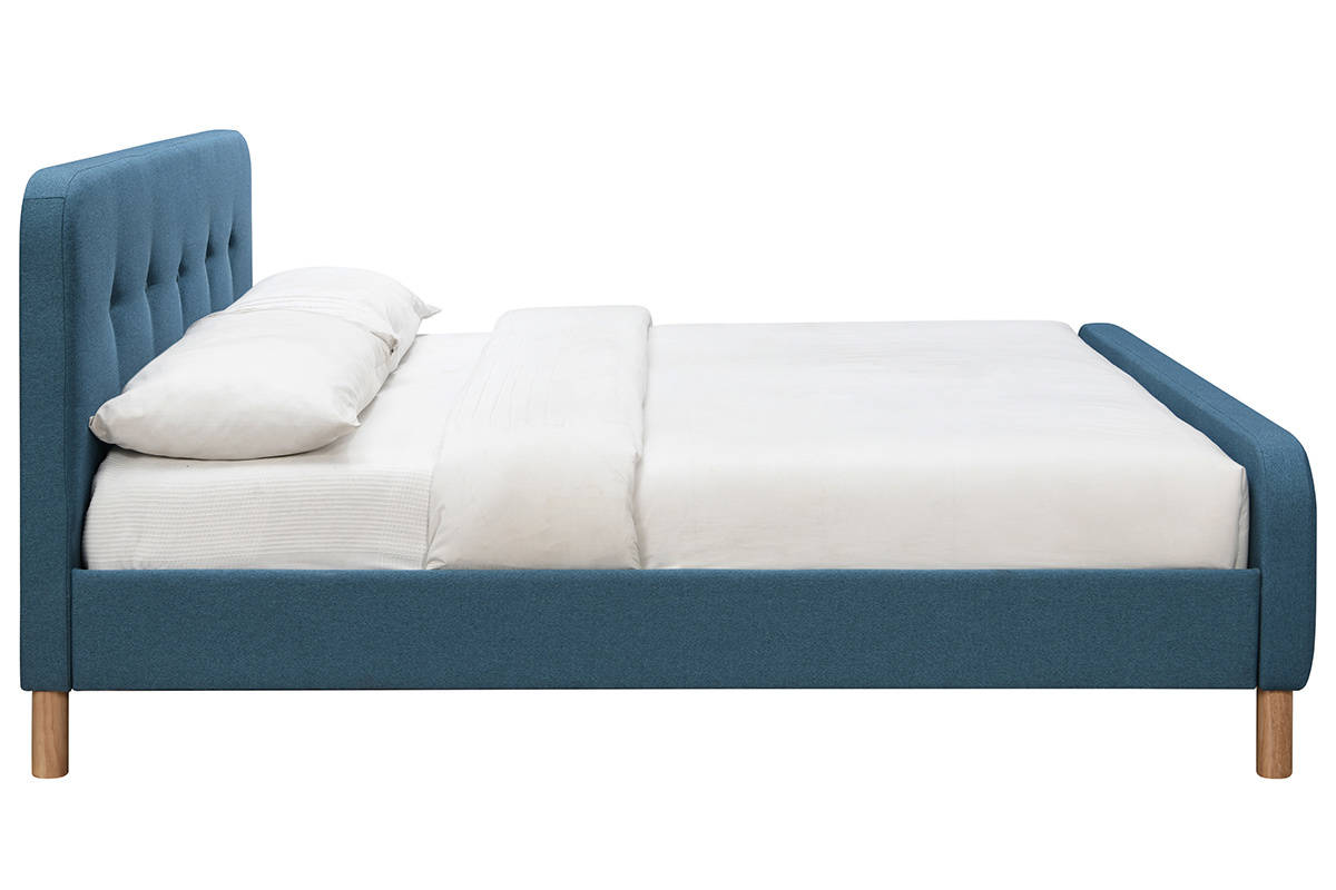 Lit 160 x 200 cm capitonn en tissu bleu canard ORLANE